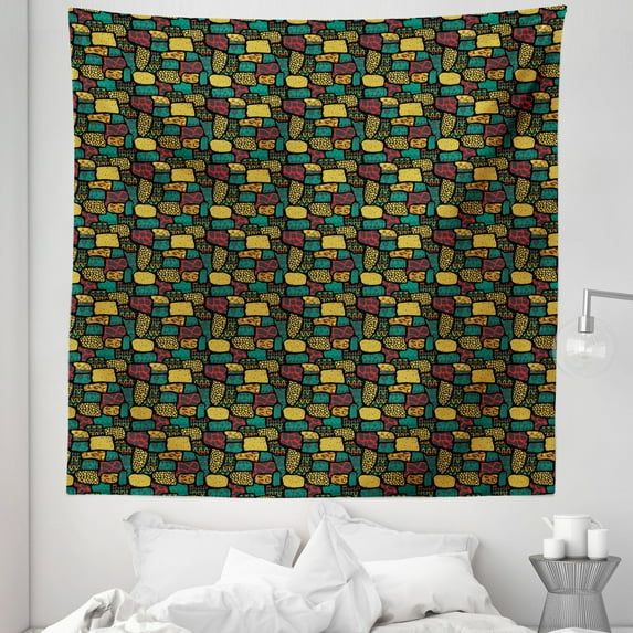 Bohemian Art Tapestry, African Style Ornamental Giraffe Skin Pattern Zigzag Geometrical Repetitive, Fabric Wall Hanging Decor for Bedroom Living Room Dorm, 5 Sizes, Multicolor, by Ambesonne