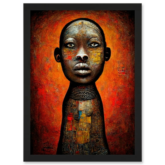 Modern African Oil Ceremonial Statue Artwork Framed Wall Art Print A4