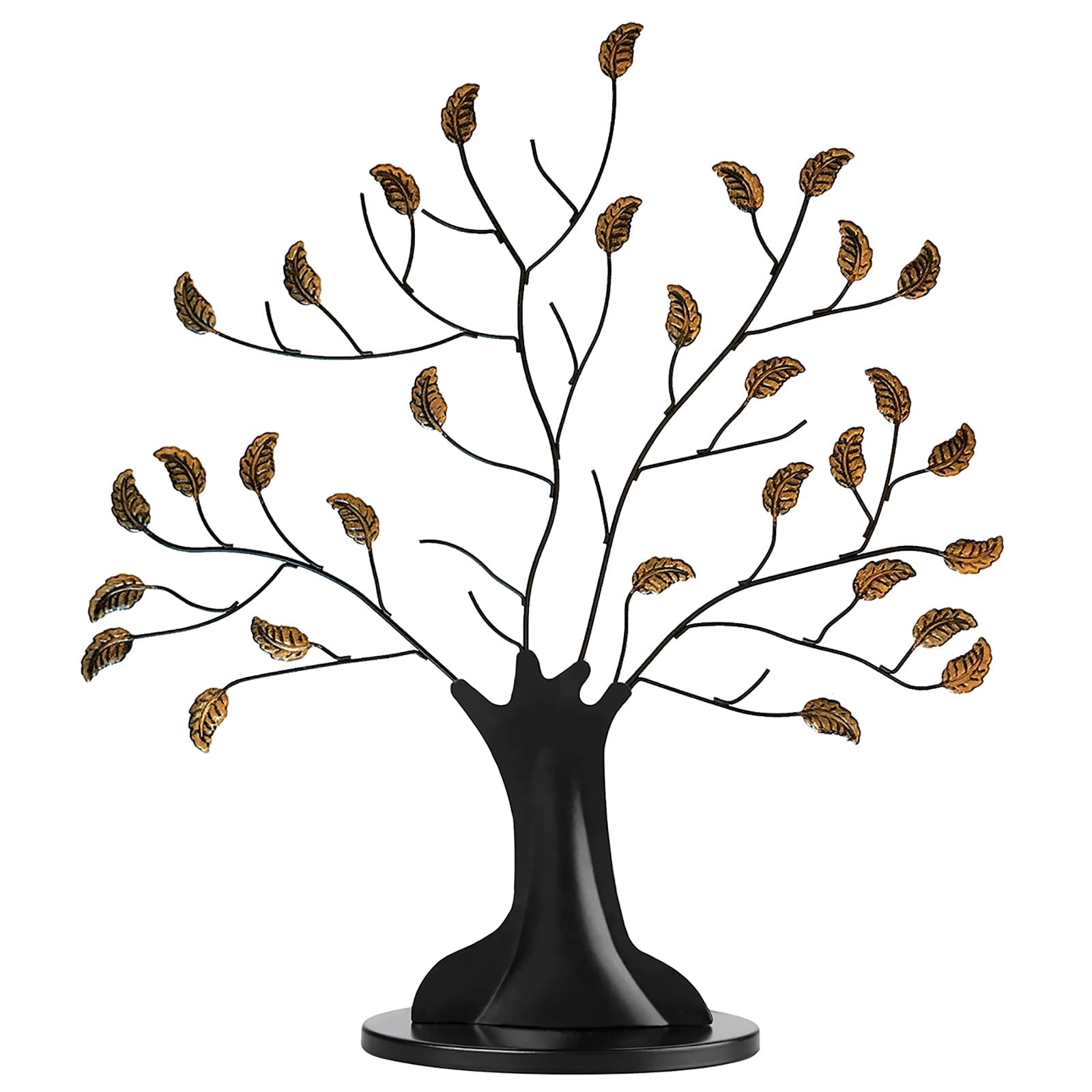 Americanflat Family Tree, 22" with 12 Hanging Mini Picture Frames for Wallet Size 2" x 3" Photos, Black with Bronze Leaves