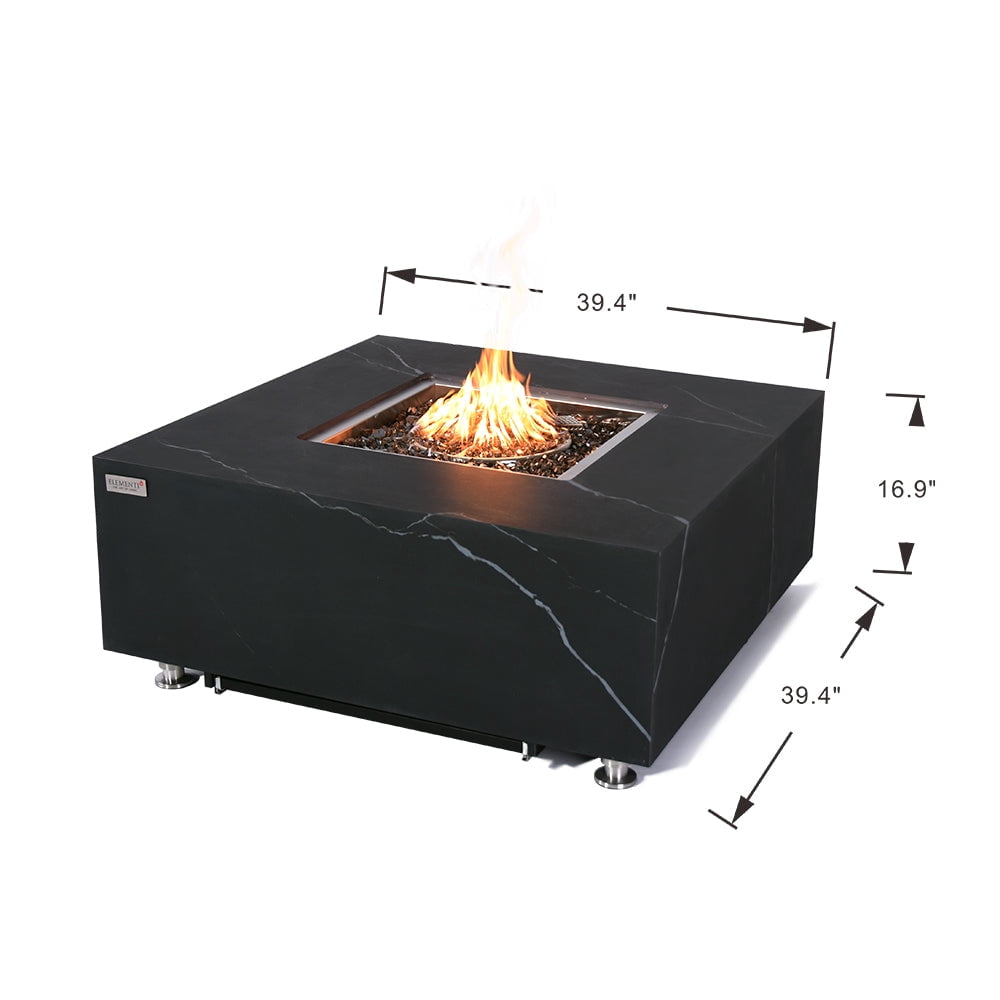 Elementi Plus Sofia Propane Fire Pit for Outside Outdoor Fire Pit Table Smokeless Firepit Marble Porcelain Square Fire Table Patio Heater Fireplace 60000 BTUs - Bulgaria Black, 39.4 x 39.4 Inches