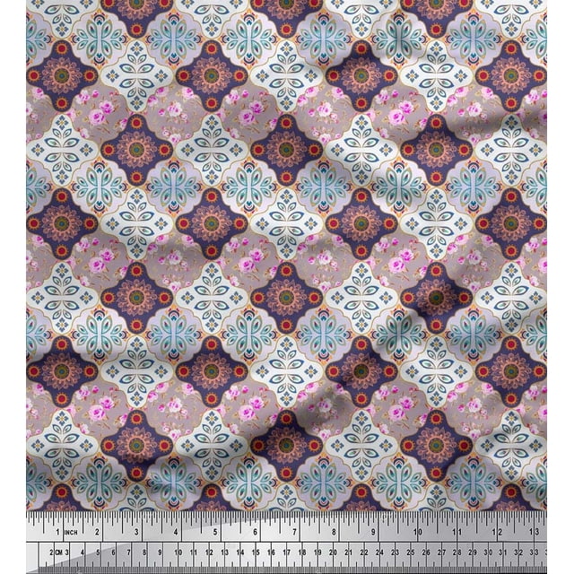 Soimoi Satin Silk Fabric Floral & Mandala Patchwork Print Fabric by Yard 42 Inch Wide