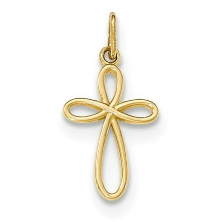 14k Yellow Gold Polished Small Ribbon Cross Pendant