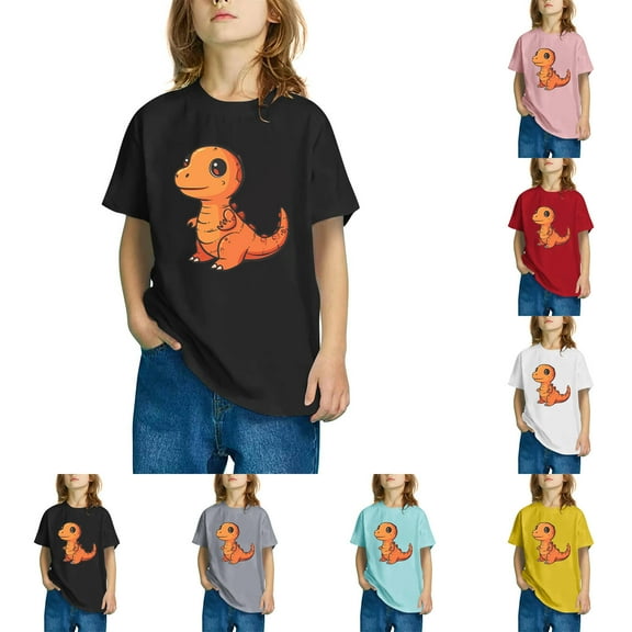 GERsome Girls Toddlers Short Sleeve Dinosaur Graphic T Shirts, Cotton Crewneck Unisex Kids Tee Tops, Boys Clothes Outifit Sizes 3-10 Years, Black/3-4 Years