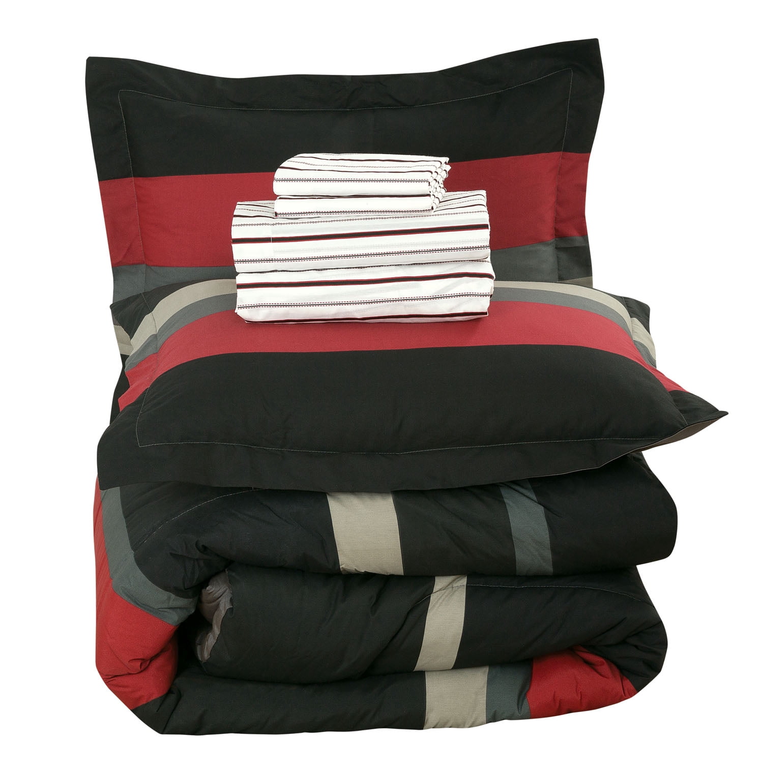 Full Comforter Set, Rugby Stripe Red Reversible Bed in a Bag