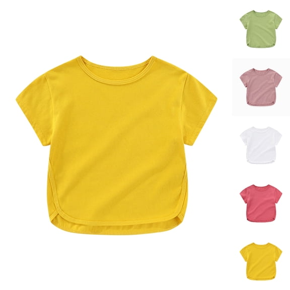 SGFCWSX Girls Short Sleeve Cotton T-Shirt, Kids Tees Soft Crew Neck Daily Summer Casual Tops Yellow Size 12-24 Months