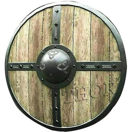THOR INSTRUMENTS Medieval Armour Natural Wooden Shield Fully Functional For Battle 24" Rustic Vintage Home Decor Gifts