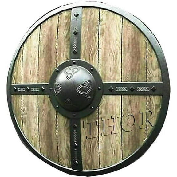 THOR INSTRUMENTS Medieval Armour Natural Wooden Shield Fully Functional For Battle 24" Rustic Vintage Home Decor Gifts