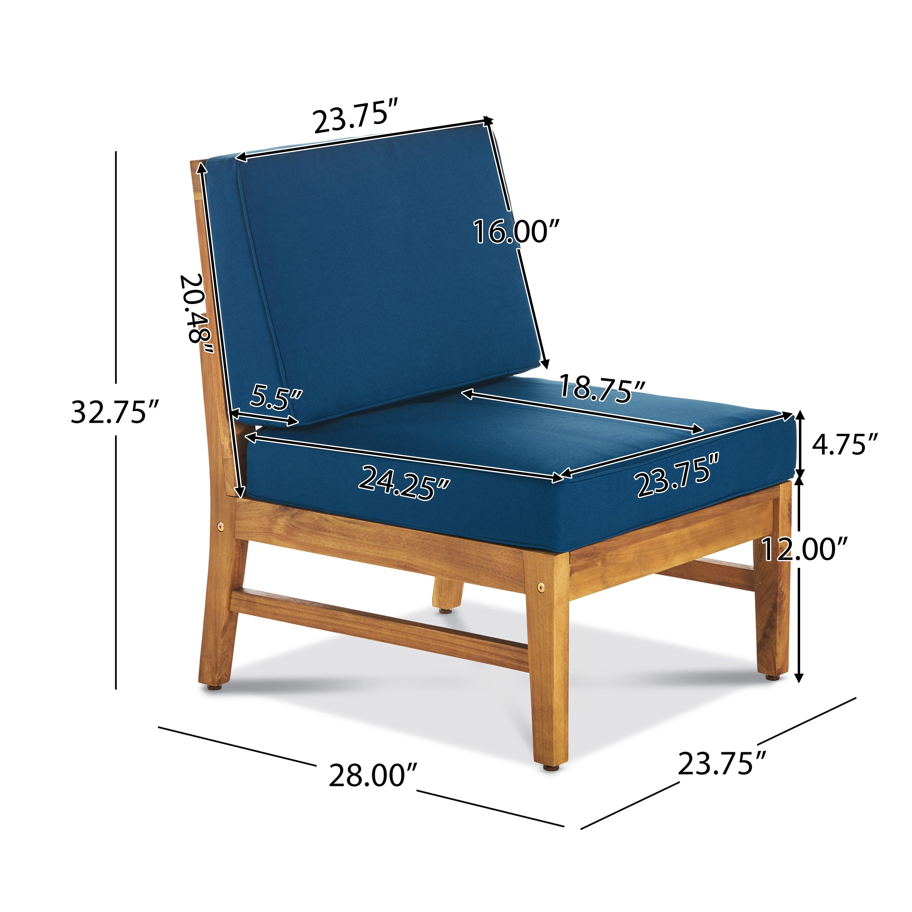 Hermosa Outdoor 5 Piece Chat Set with Cushions (No Coffee Table), Blue, Teak Finish