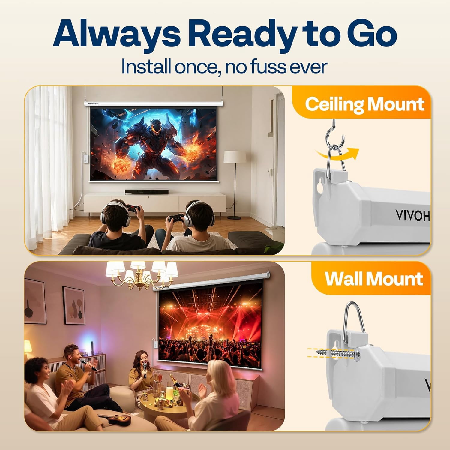 SPECSTAR Motorized Projector Screen with Remote, 16:9 84 Inch Auto Electric Projection Screen, HD 4K Movie Screen for Home Theater, Cinema, Office (73 x 41 White)
