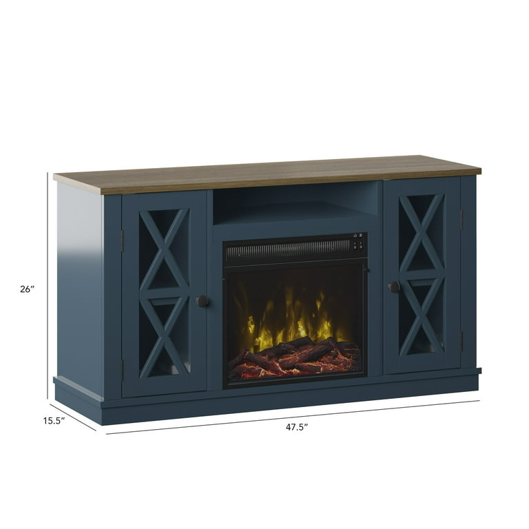 Blue electric on sale fireplace tv stand