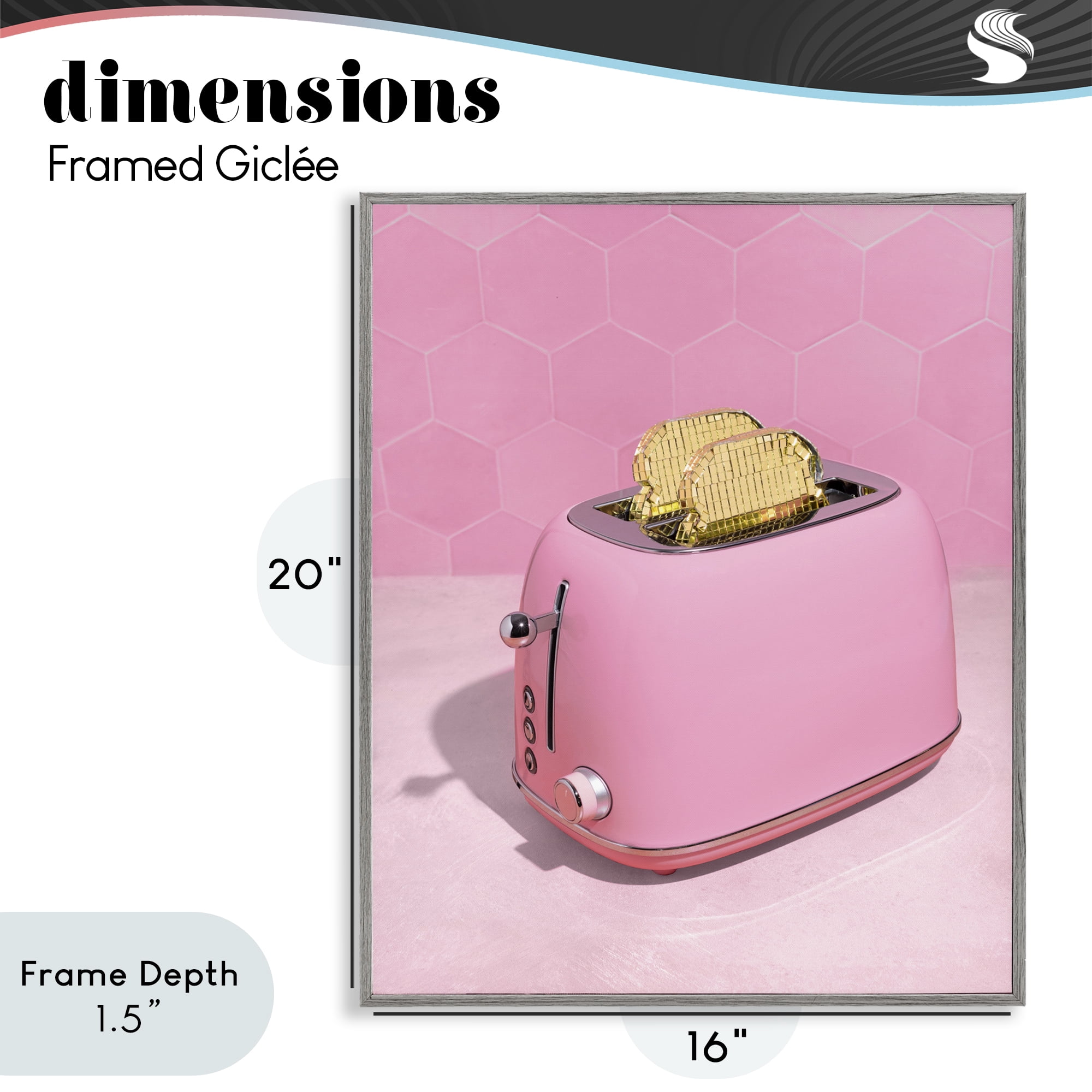 Stupell Industries Golden Toaster over Pink Gray Framed Giclee Art, design by LISH Creative