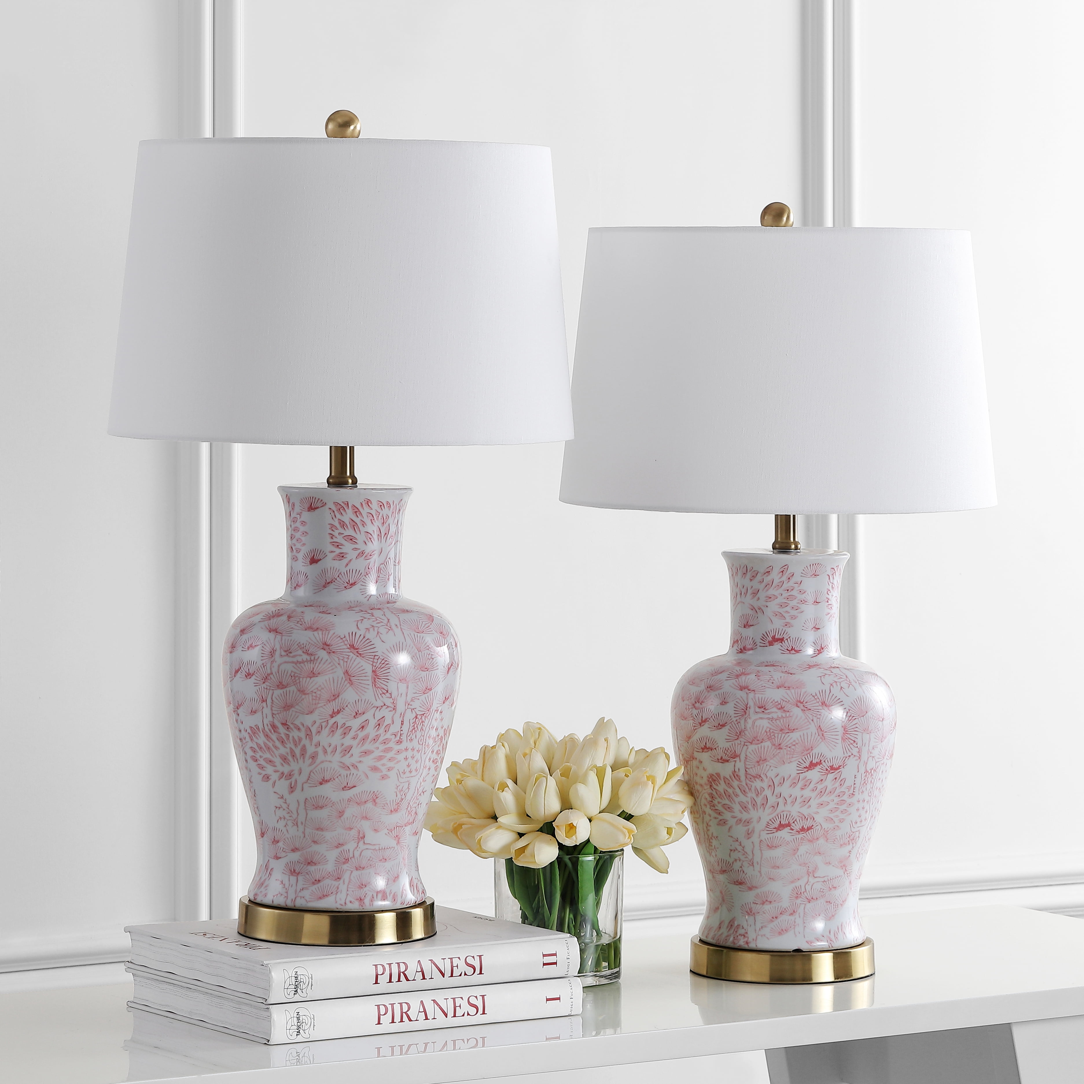SAFAVIEH Calli Floral 28 in. H Table Lamp, Pink/White, Set of 2