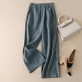 thumbnail image 2 of KPOPLK Women's Cotton Linen Pants Summer Women Tall Casual Loose Fashion Drawstring Lounge Straight Leg Palazzo Pants Size XL,Blue, 2 of 4