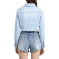 thumbnail image 4 of INSPIRE CHIC Women's Jean Jacket Frayed Button Up Washed Cropped Denim Jacket Sky Blue L, 4 of 7