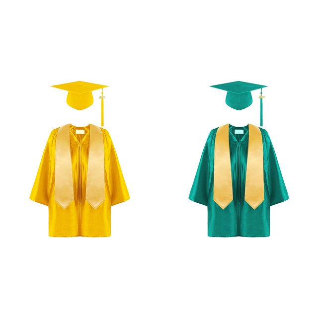 (2-Pack) Rinsvye Kindergarten Cap Gown Set Graduation Academic Childs Tassel Hat Stole Robe Preschool Photo Shoot Commencement Dress Up Party Outfit