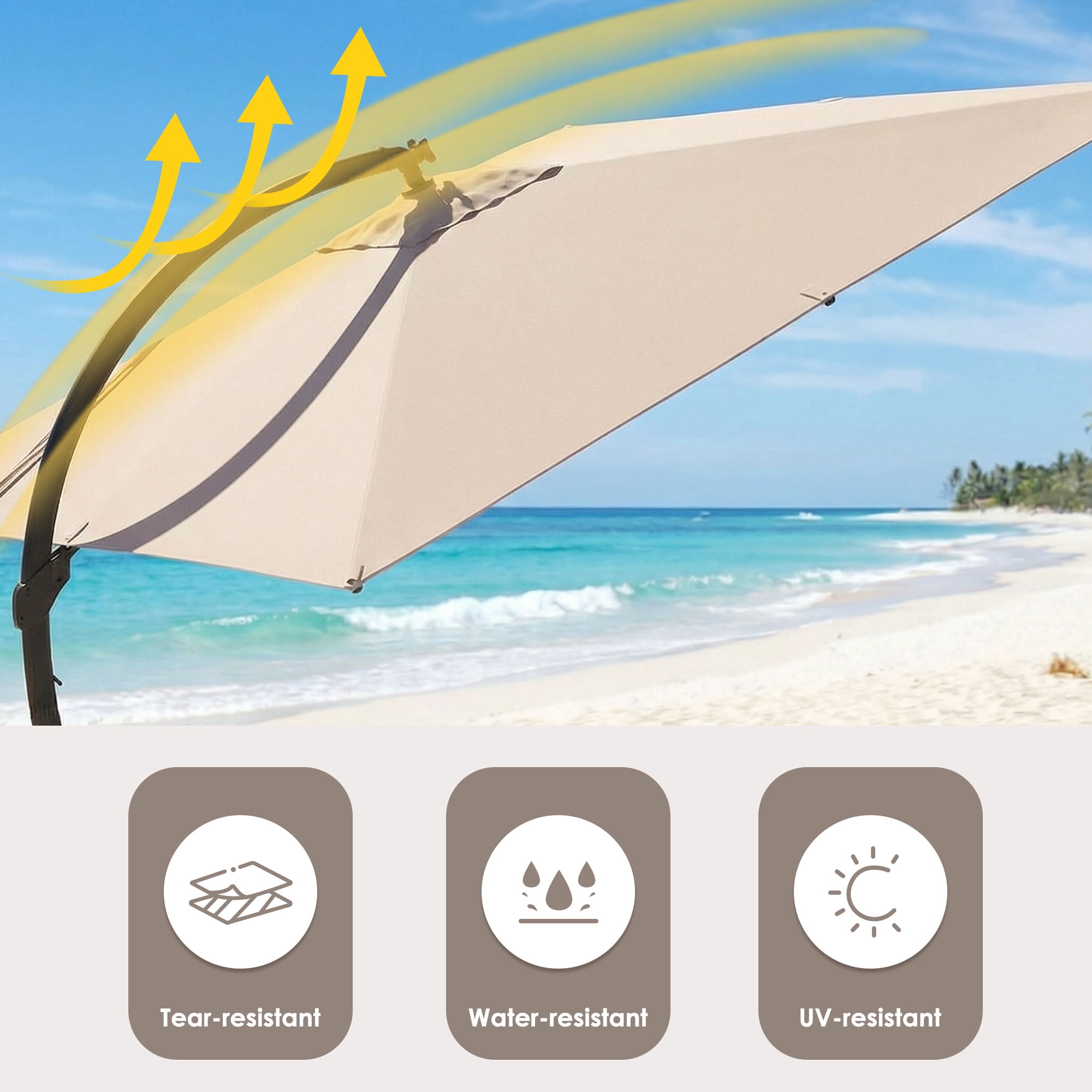 LAZZO 11ft Outdoor Patio Umbrella with Base and Light, All-Aluminum Offset Cantilever Umbrella for Pool & Backyard, Champagne