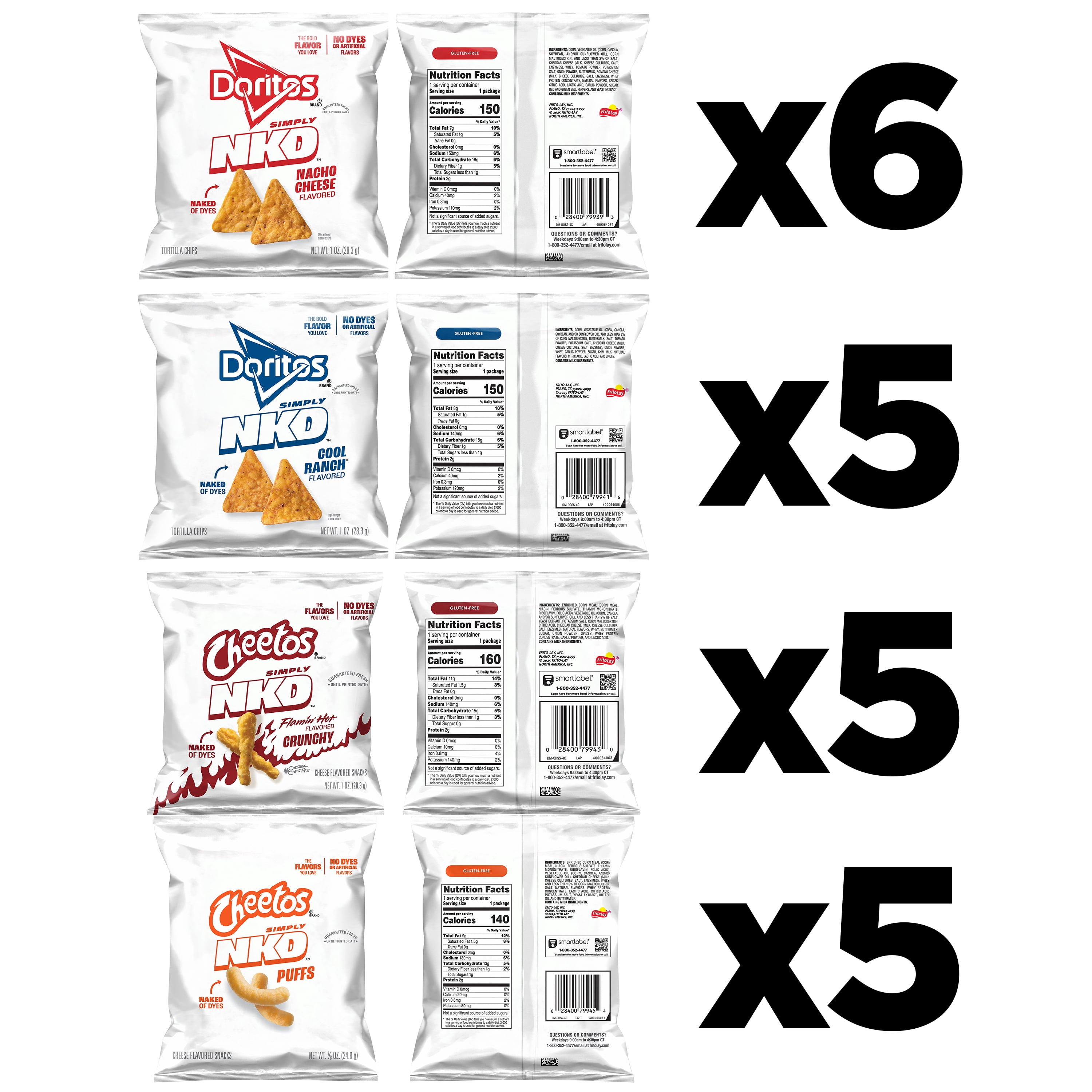 Simply NKD No Dyes, No Artificial Flavors Doritos & Cheetos 4 Flavor Variety Pack Chips, 21 Pack