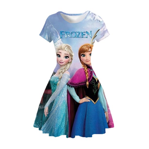Verano 2022 nuevas niñas moda vestido de Color sólido niños Disney princesa fugitiva vestido estampado Casual vestido suelto princesa Lepe13T-14T Gao Jinjia LED