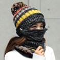 thumbnail image 1 of Gorros de invierno para mujer, gorro tejido con forro polar y orejeras, gorro con pompón, bufanda, conjunto de máscara, gorro cálido suave con calavera holgada oso de fresa Electrónica, 1 of 1