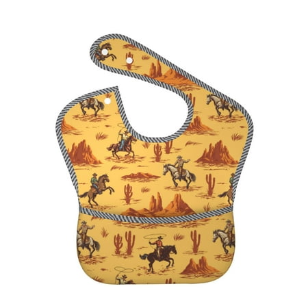 

Bingfone Mess-Proof Baby Bib - Waterproof Bib for Baby Boy or Girl with Food Catcher Pocket Unisex-Brave Cowboys