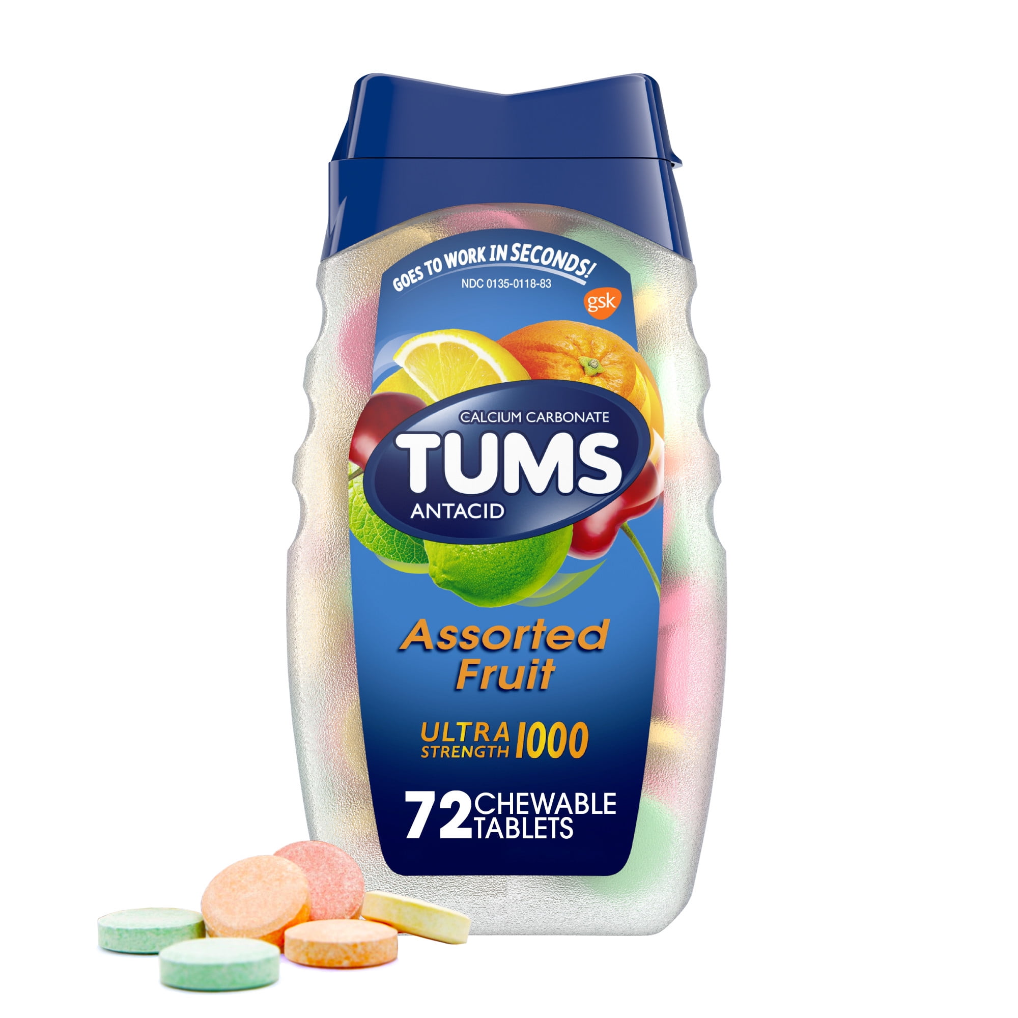 Tums Ultra Strength Fruity Antacid Medicine, 72 Ct