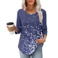 thumbnail image 2 of BangWanChi Women's New 3/4 Sleeve Round Neck Cover Casual Pleated Tunic Top Curved Hem Printed Fashion Tops, 2 of 6