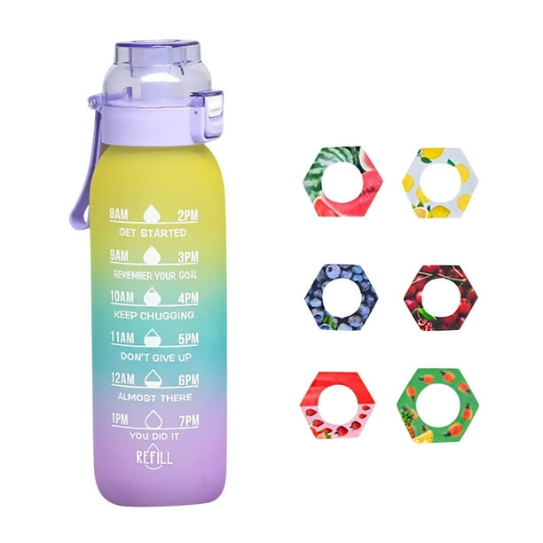 Botella de 1 litro, juego de botella de agua actualizada con pajita para beber de 6 cápsulas, sin azúcar, botella de agua para exteriores gratis