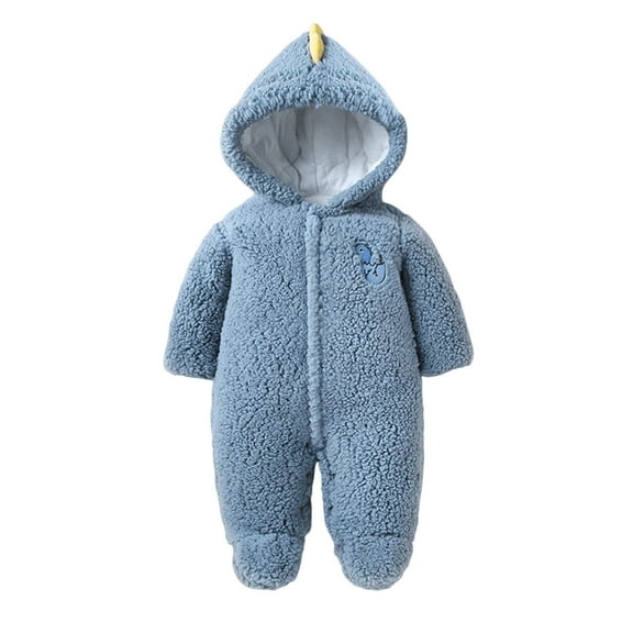 Staki Infant Girl Clothes Baby Cartoon Onesie Baby Fleece Snowsuit Jumpsuit Hooded Footie Thick Winter Outwear For Girls(Blue,3-6 Months)