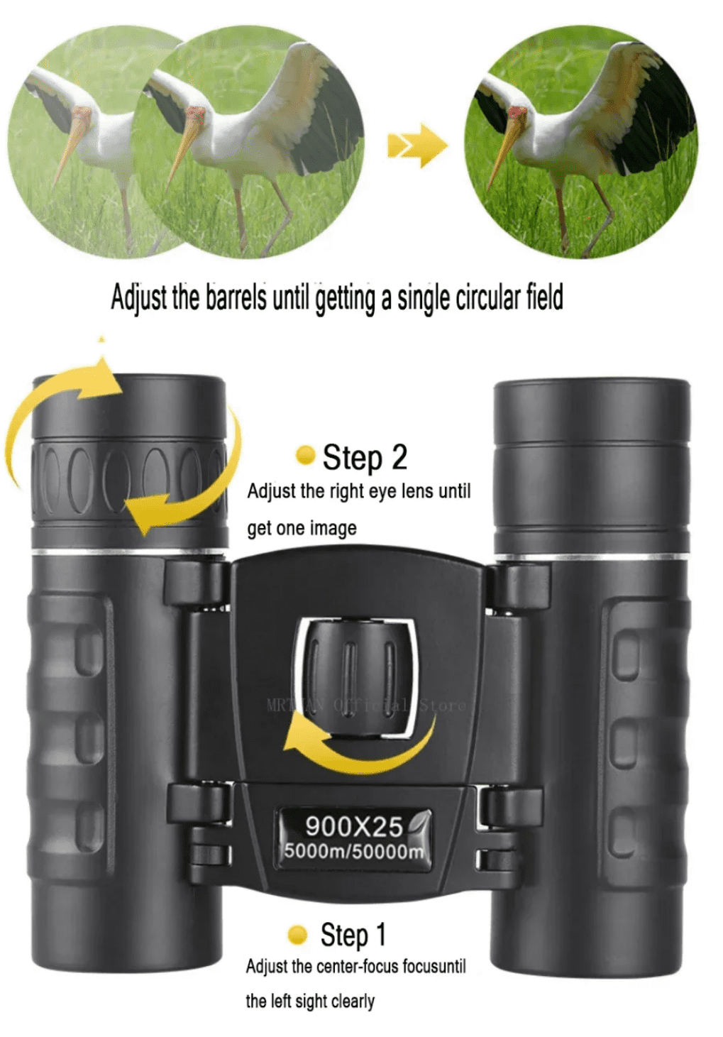 900x25 HD Zoom Portable Powerful Binoculars Long Range BAK4 Telescope Folding Low Light Binoculars for Hunting Camping