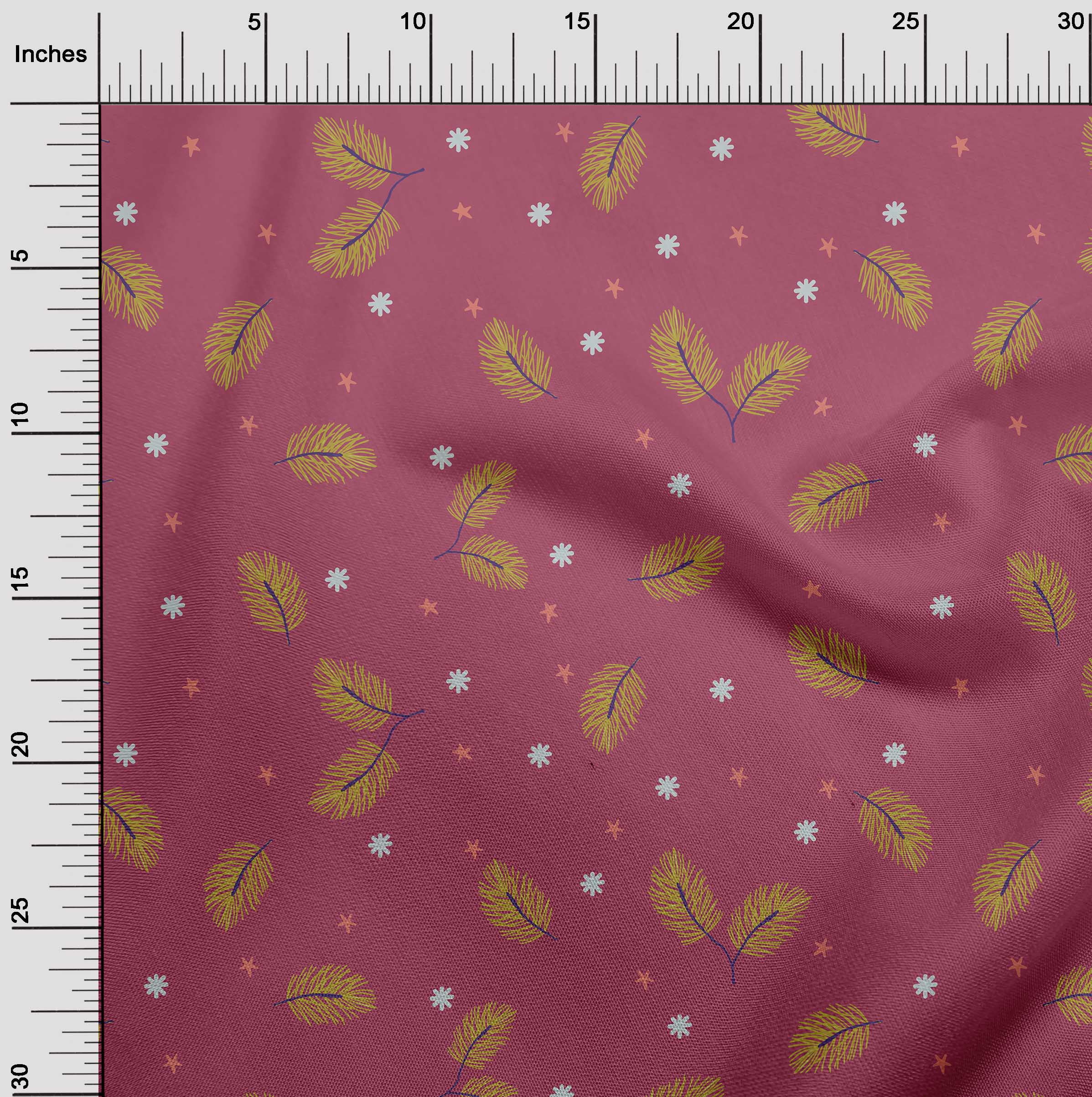 oneOone Polyester Spandex Maroon Fabric Christmas Feather Quilting Supplies Print Sewing Fabric By The Yard 56 Inch Wide