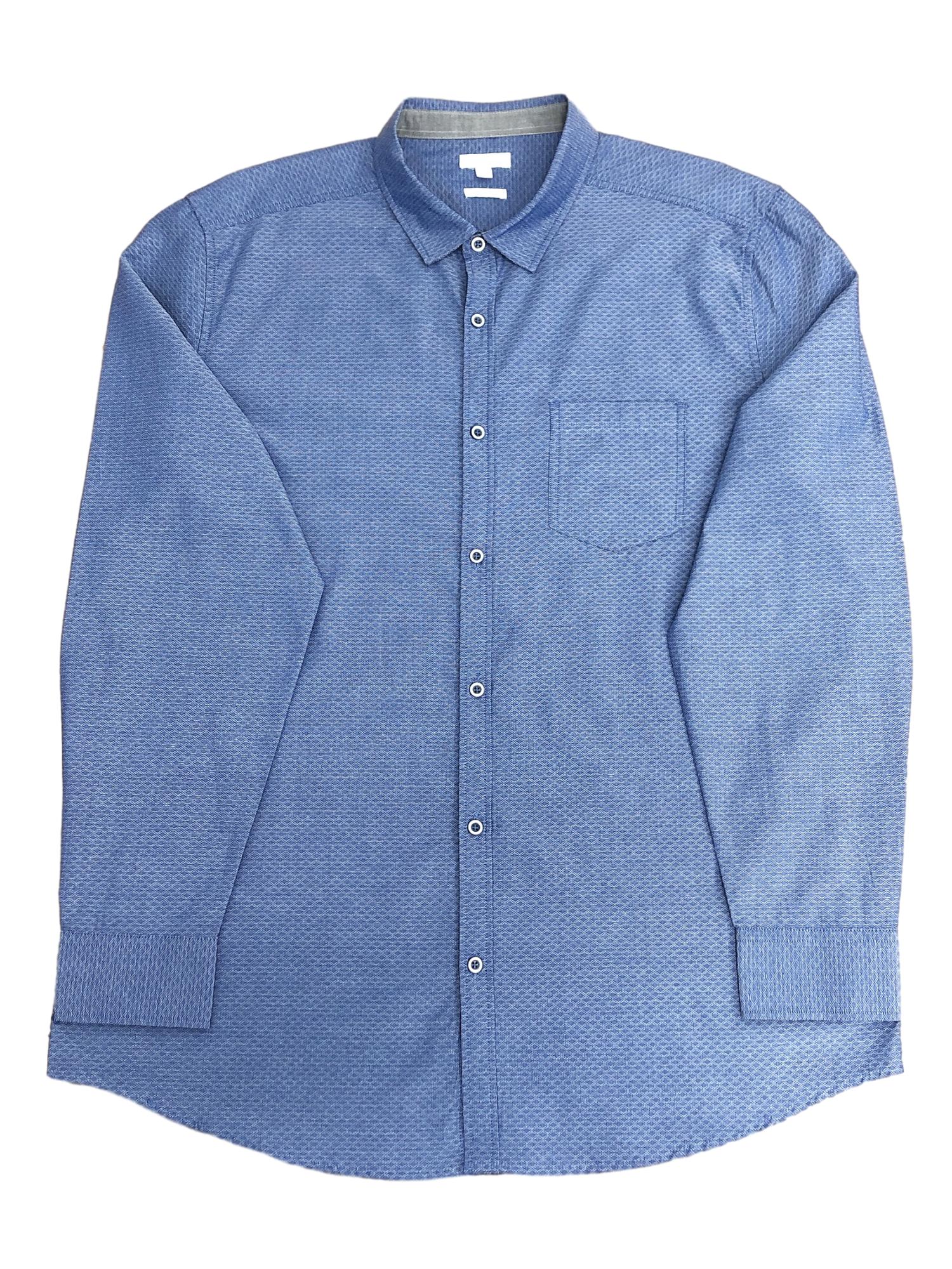 Mens Gray Blue Leaf Slimfit Long Sleeve 