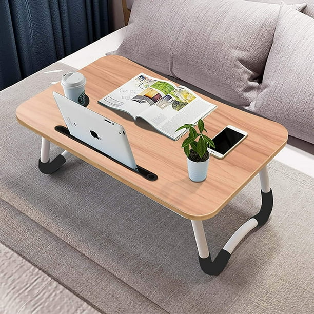 Foldable Laptop Table For Bed Collapsible Lap Tray Desk With Side Drawer Cup Holder Serving Dining Eating Working On Couch Sofa Arc Shape Com Bed Collapsible Lap Tray Desk Table, Pillow Lap Desk With Cup Holder