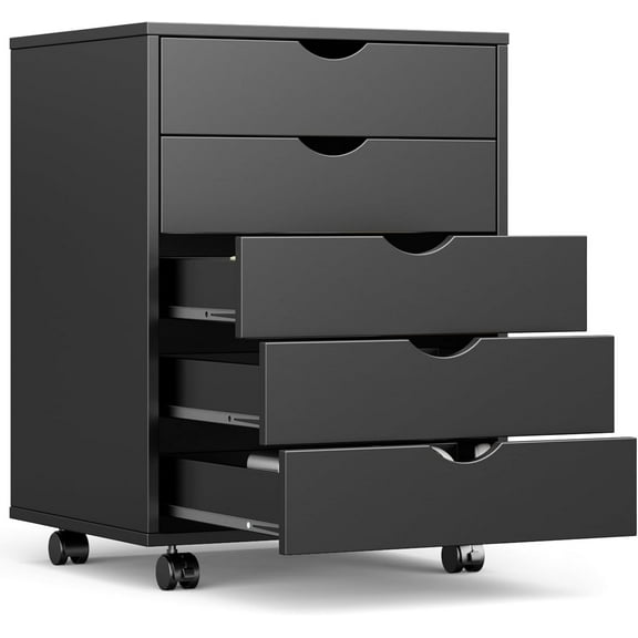 Nextay 5-Drawer Mobile File Cabinet with Wheels, Under Desk Wood Storage Organizer and Printer Stand for Home Office, 15.75"D x 18.74"W x 25.39"H