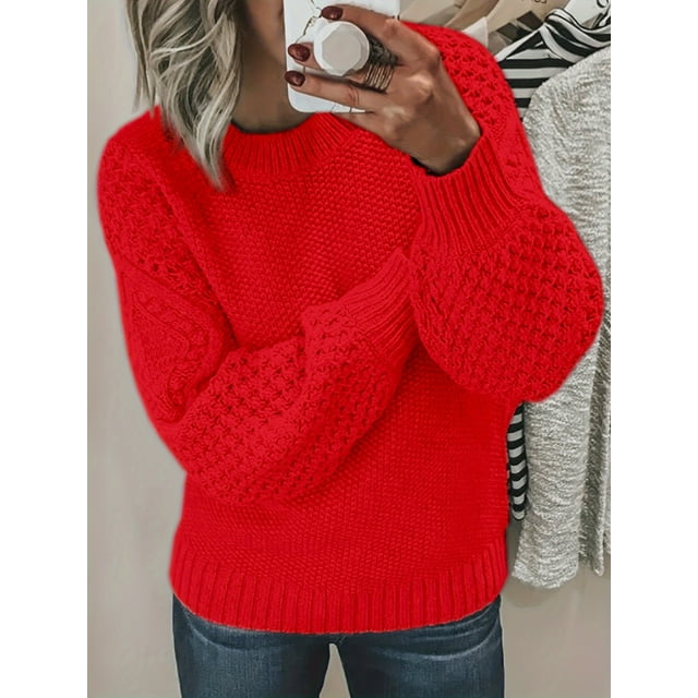 Cozy Women Crew Neck Pullover Sweater - Soft Knit Long Sleeve Solid Color Wardrobe