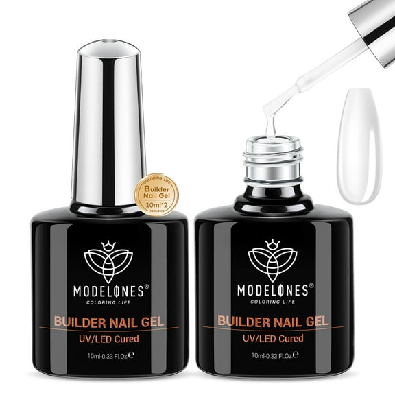 modelones Builder Nail Gel, 2 Pcs Clear Builder Nail Polish for Thickening Strengthener Apex Building Extension Rhinestone Glue Gel Polish in a Bottle for DIY Home Salon Gifts 10ml LED Lamp Cured