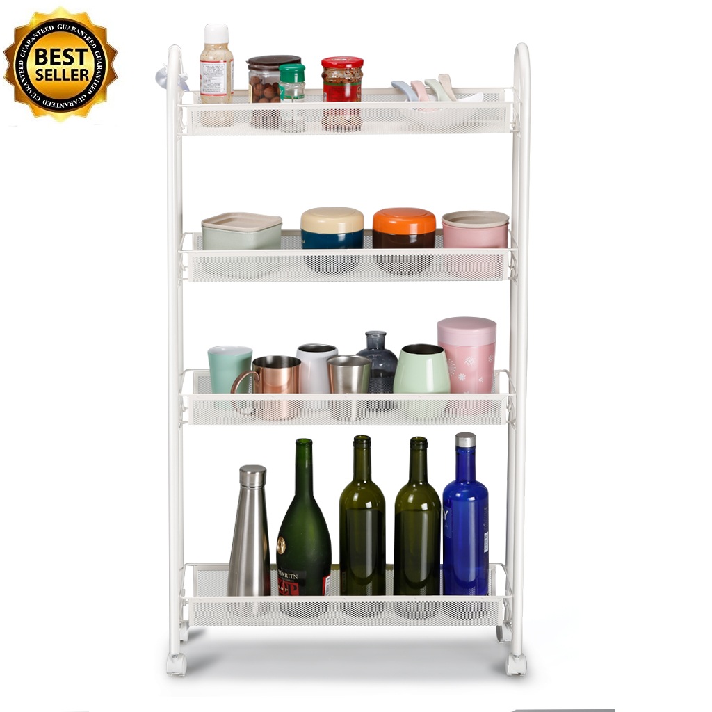 4 Tiers Slim Slide Out Storage Rack Shelf Cart Trolley Organizer Wheels Kitchen