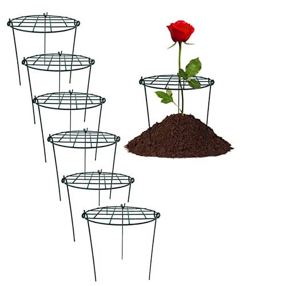 Peony Cages and Supports, Pack of 6 Metal Grow Through Plant Support Stakes Grid Plant Brace Flower Support Rings Hoops with 3 Pcs Legs for Flowers, Peonies, Rose, Lily (16in)