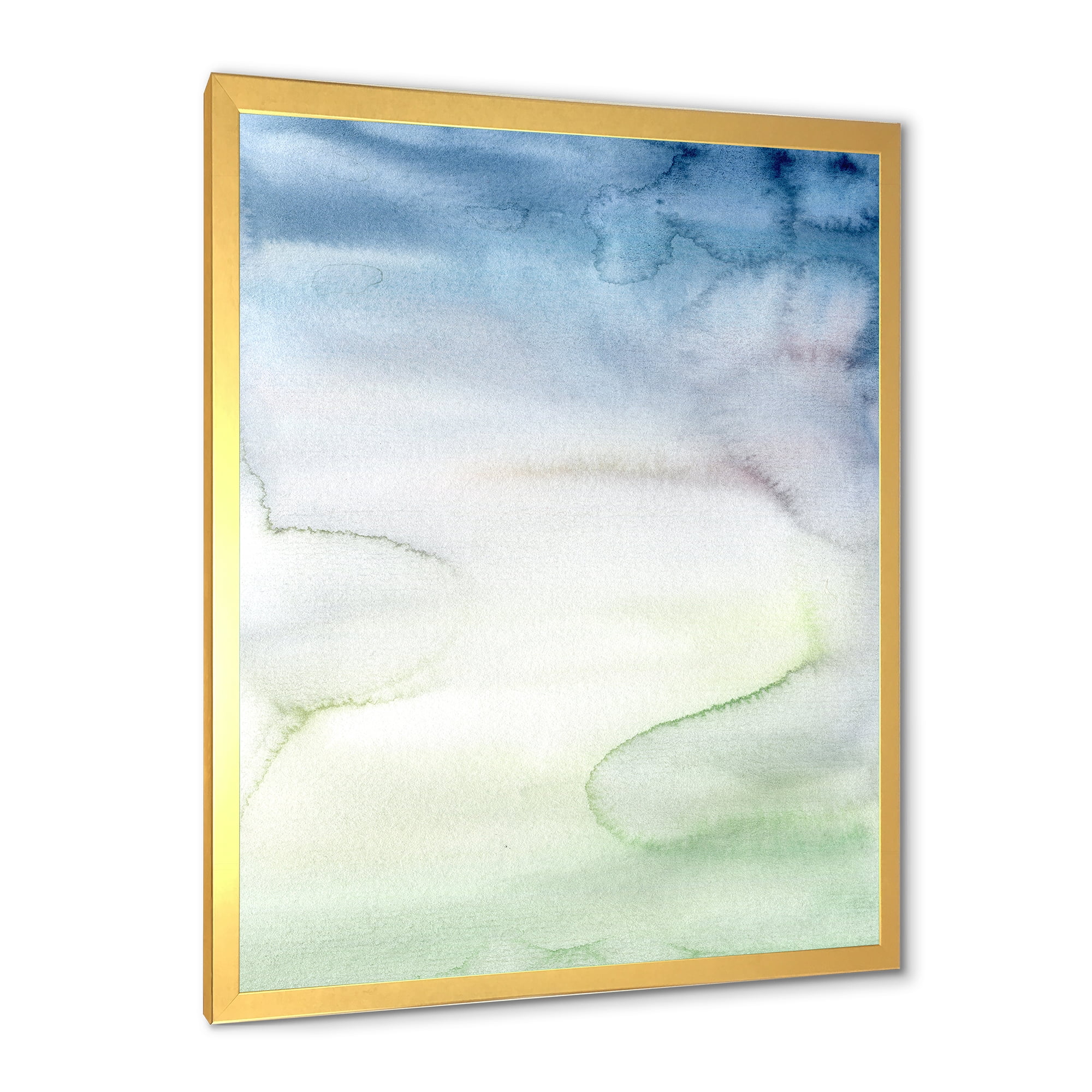 Designart 'Pastel Abstract With Green Dark Blue and White Spots' Modern Framed Art Print