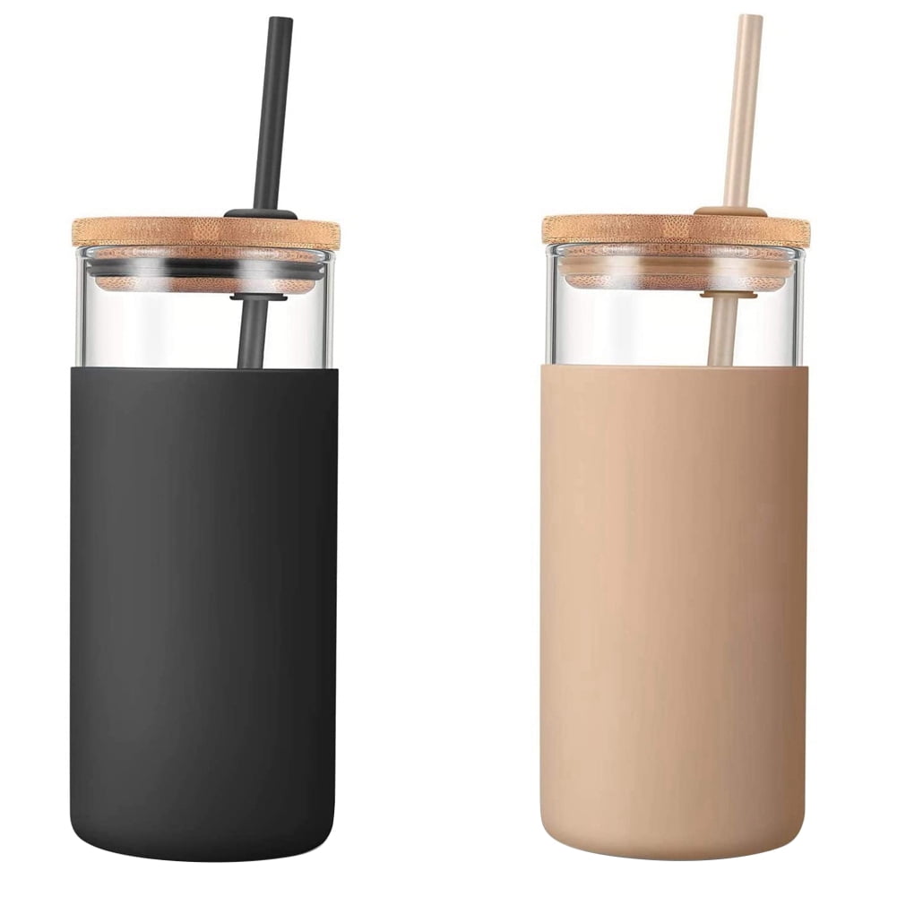 16Oz High Borosilicate Glass Tumbler Straw Silicone Protective Sleeve