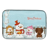 Merry Christmas Carolers Dachshund Red Brown Dish Drying Mat