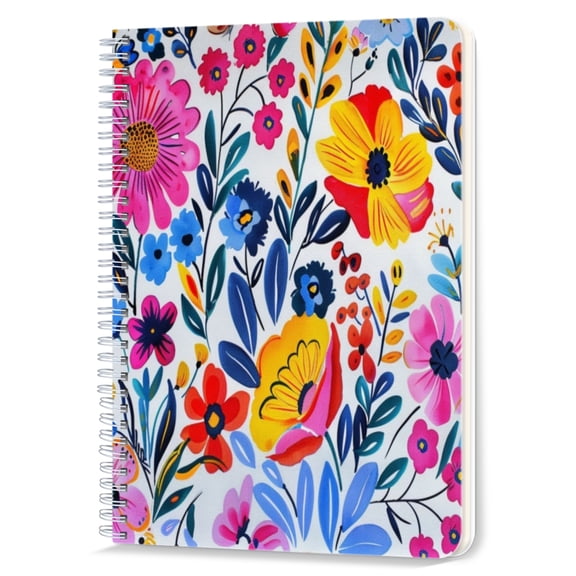 Spiral Notebook,Double-Wire Spiral College Lined Journal Notebook for Study and Notes,100 Pages,5.71x 8.26 in - Floral Pattern on a White Background
