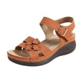 thumbnail image 6 of Summer Walking Shoes for Women Bohemia Flower Orthopedic Sandals Antislip Thick Sole Buckle Ankle Strap Low Wedge Dress Shoes Brown Size 8, 6 of 6