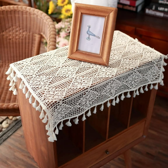 Square Doilies Farmhouse Cotton Handmade Crochet Lace Tablecloth Desktop for Coffee Table Dresser Scarf Décor