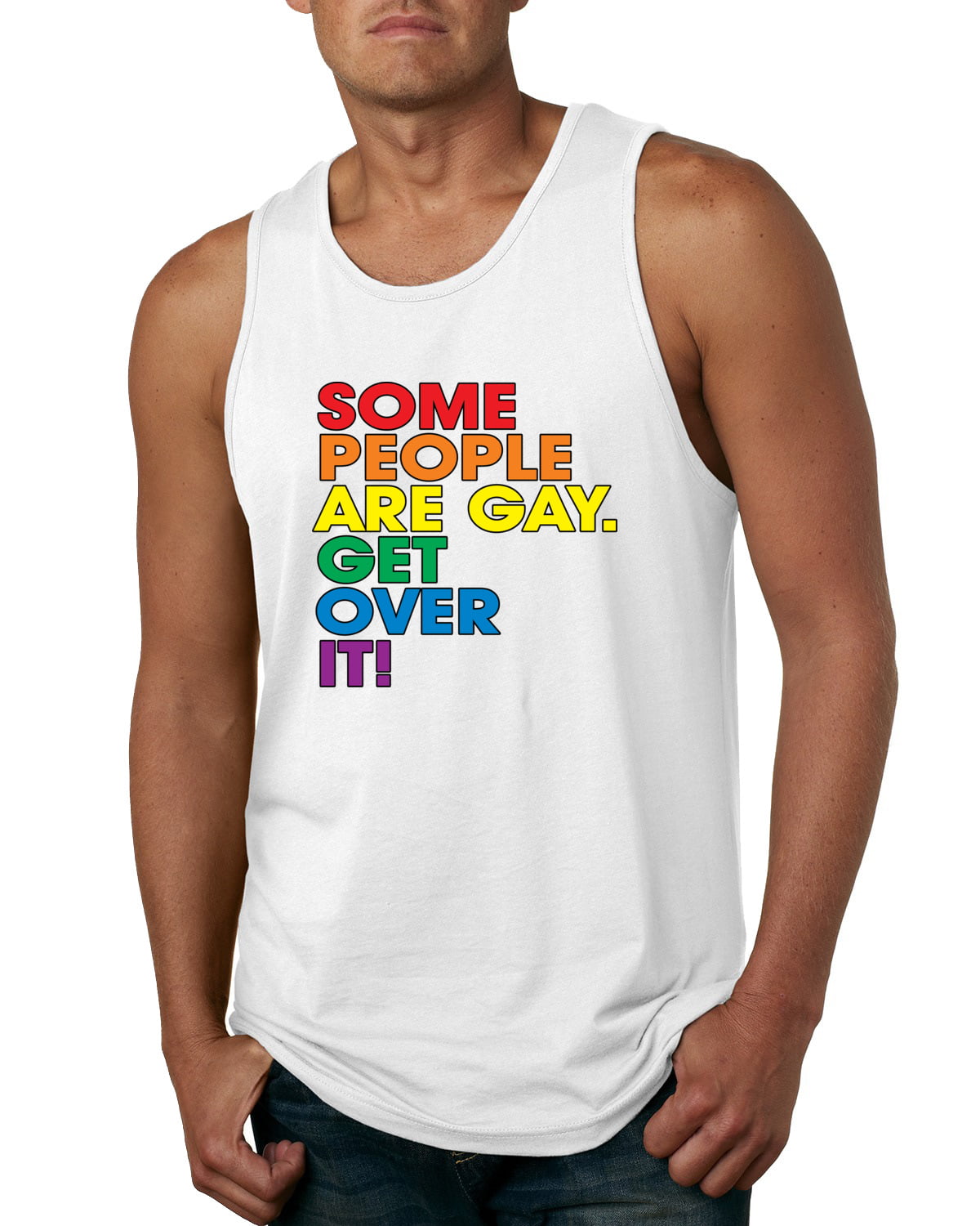 Tank Top LGBTQ Pride Rainbow Sleeveless Tee Hunt Some People are Gay Get Over It 