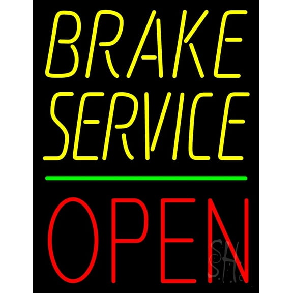 Brake Service Open LED Neon Sign 24 x 31 - inches, Clear Edge Cut Acrylic Backing, with Dimmer - Bright and Premium built indoor LED Neon Sign for automotive store, and mall.