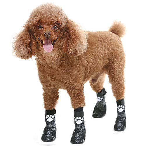 KOOLTAIL Anti-Slip Dog Socks with Strap 3 Pairs Non Skid Knit Dogs Boot Rubber Sole Traction Control Paw Protectors for Dog Cat Indoor Wear 