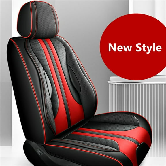 Black Red Pu Leather 5-Seats Car Seat Covers Cushion Set Front & Rear