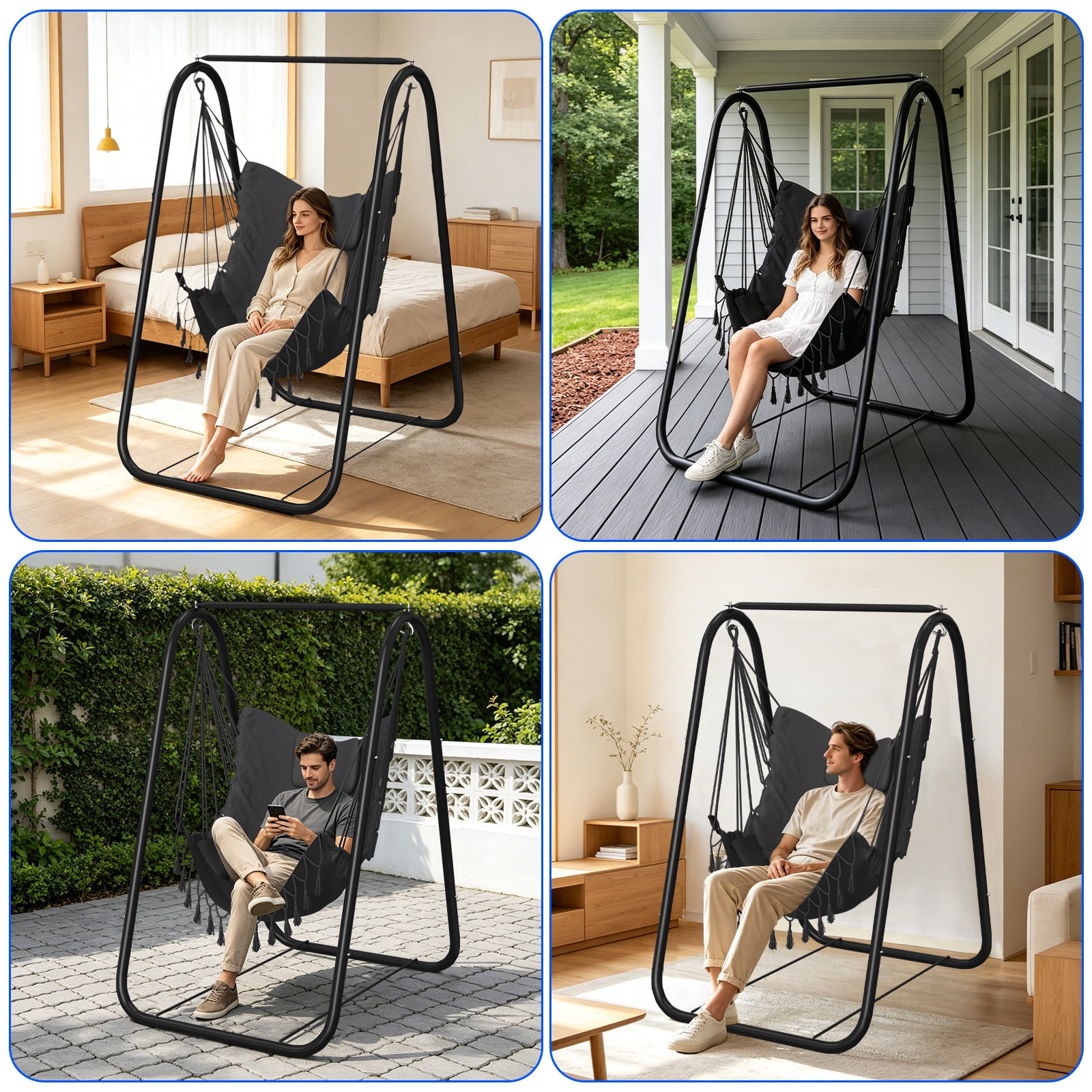 G TALECO GEAR Hammock with Stand, Heavy-Duty Foldable Camping Hammock Swing Chair for Indoor & Outdoor Backyard Use, 500lbs, Gray