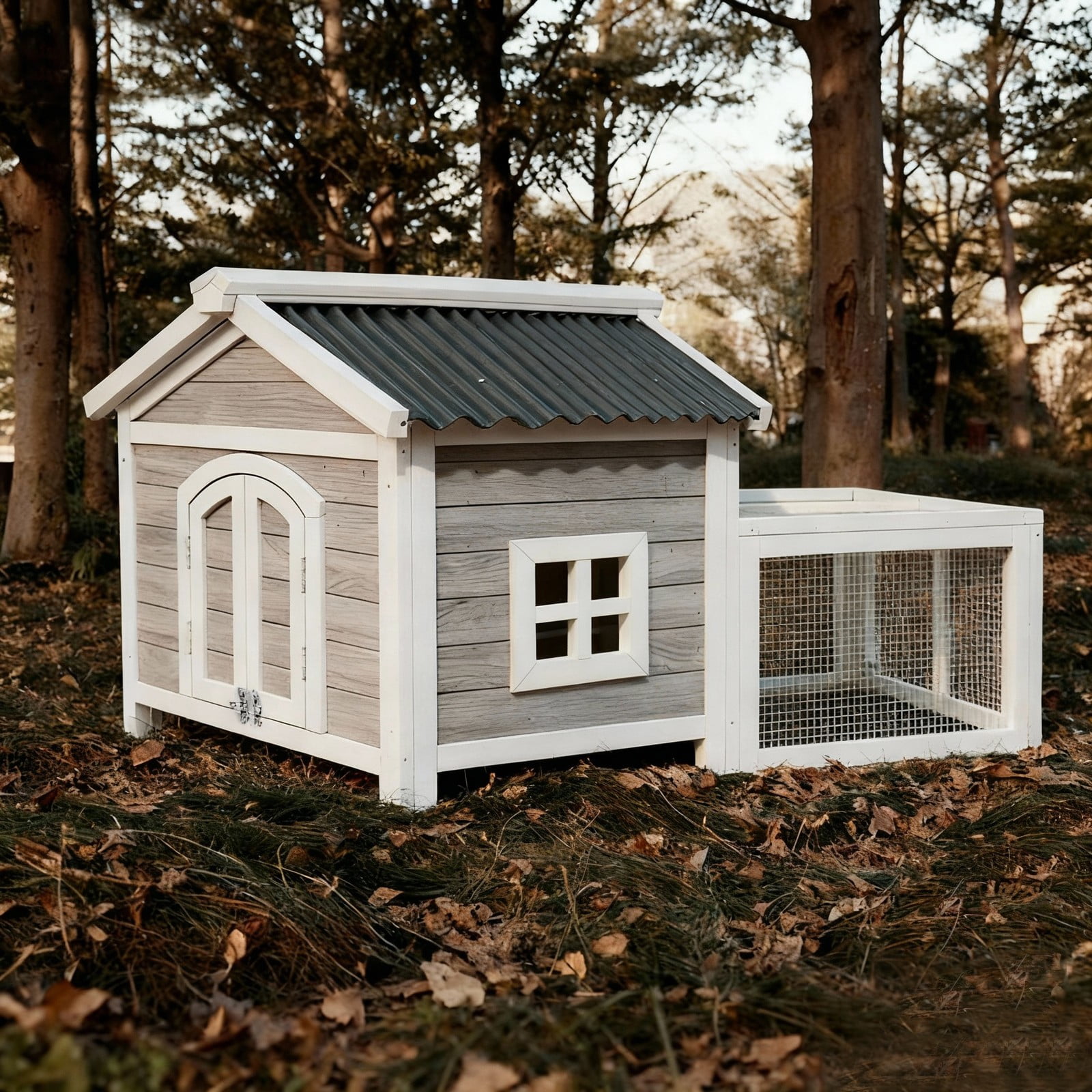 Wooden Rabbit Hutch Chicken Coop, Waterproof Outdoor Pet House with Run