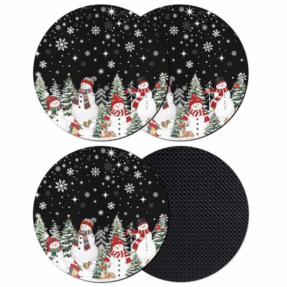 Black Christmas Coasters Set of 4, Absorbent Coasters for Drinks, Snowman Xmas Tree Snowflake Winter Coaster for Desk Coffee Table Protection, Home Decor House Warming Gifts 4"